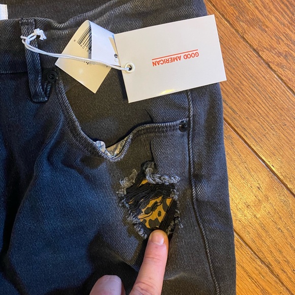 Good American black jeans with leopard detail - Picture 2 of 4